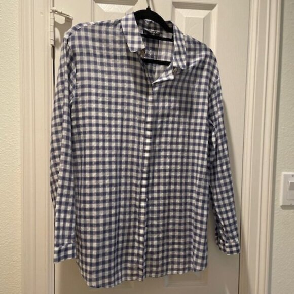 Women's Lafayette 148 Blue and White Cotton Buttondown Size Medium - Picture 1 of 6